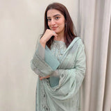 Dusty Blue Premium Designer Readymade Top, Bottom & Dupatta Set – Party Wear Collection