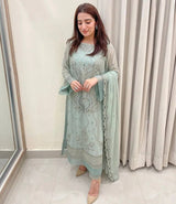 Dusty Blue Premium Designer Readymade Top, Bottom & Dupatta Set – Party Wear Collection