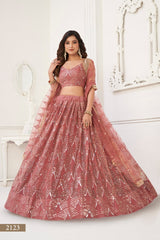 Dusty Onion Pink Butterfly Net Lehenga with Tone-to-Tone Thread Work and Mirror Embroidery