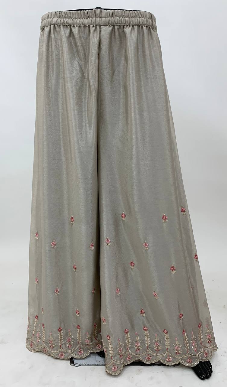 Light Brown Elegant Chinon Embroidered Suit Set with Dupatta
