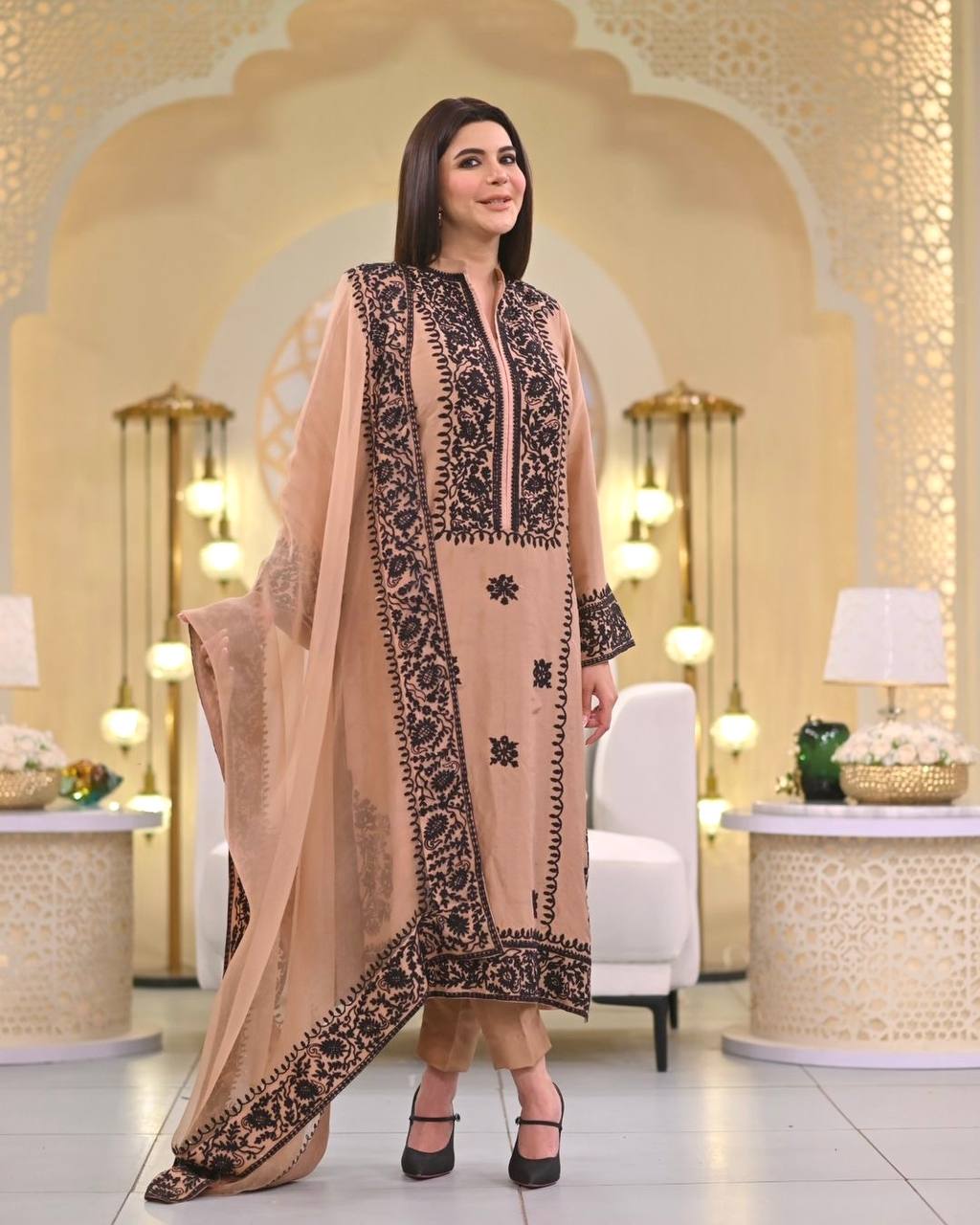 Dusty Orange Premium Designer Party Wear Top, Bottom & Dupatta Set