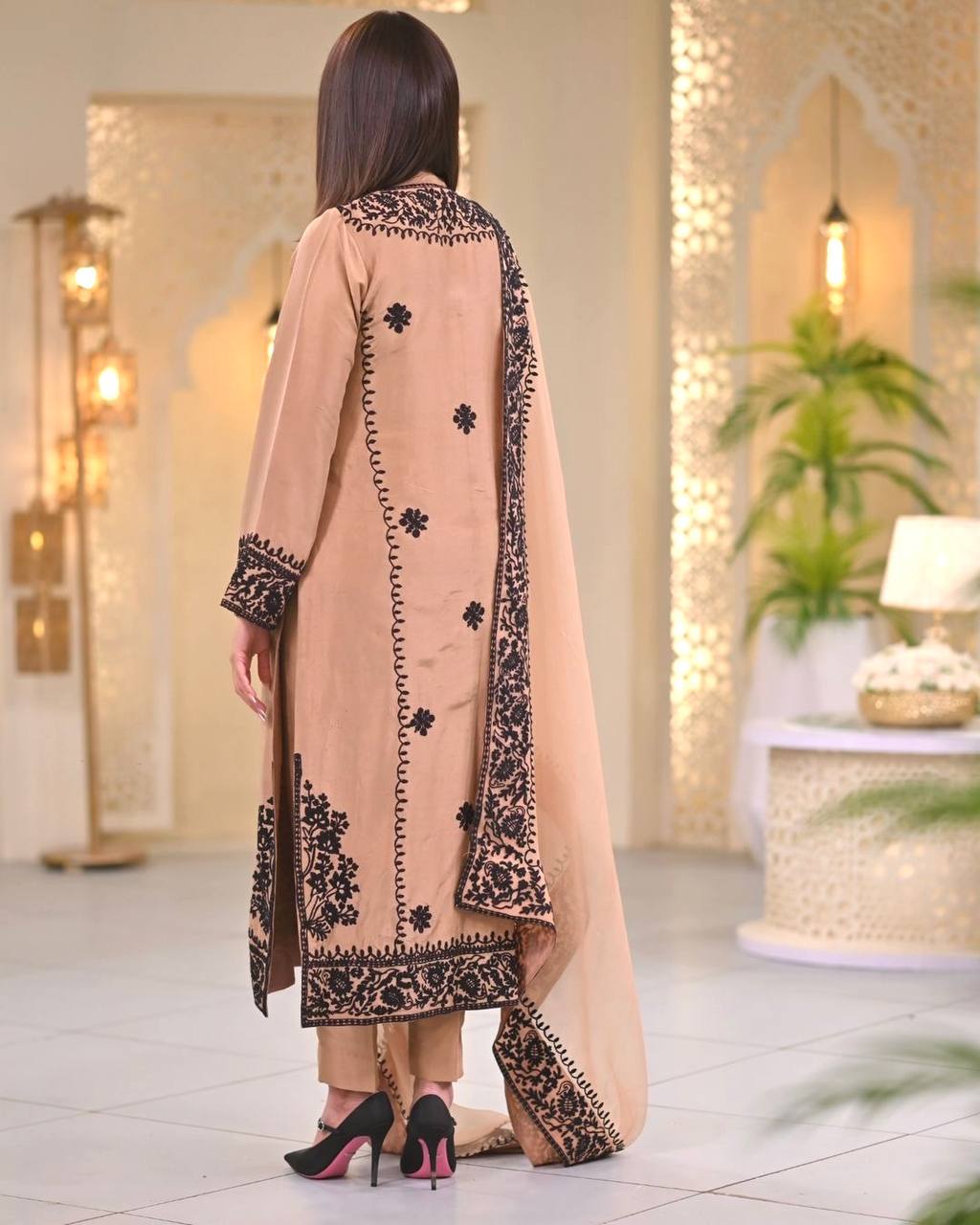Dusty Orange Premium Designer Party Wear Top, Bottom & Dupatta Set