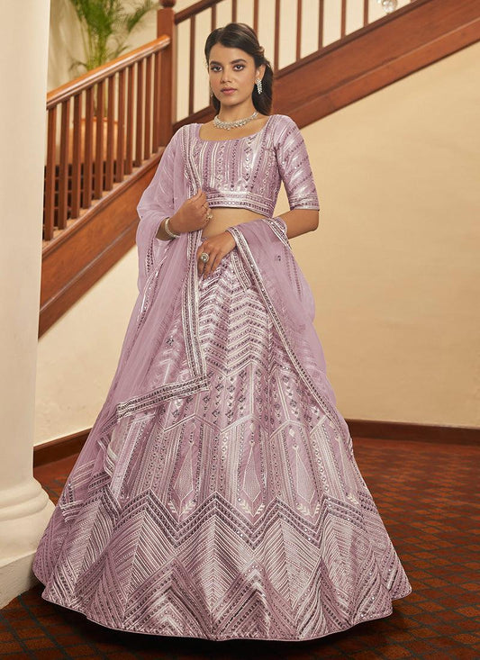 Dusty Pink Color Silk Base Resham And Sequins Work Lehenga