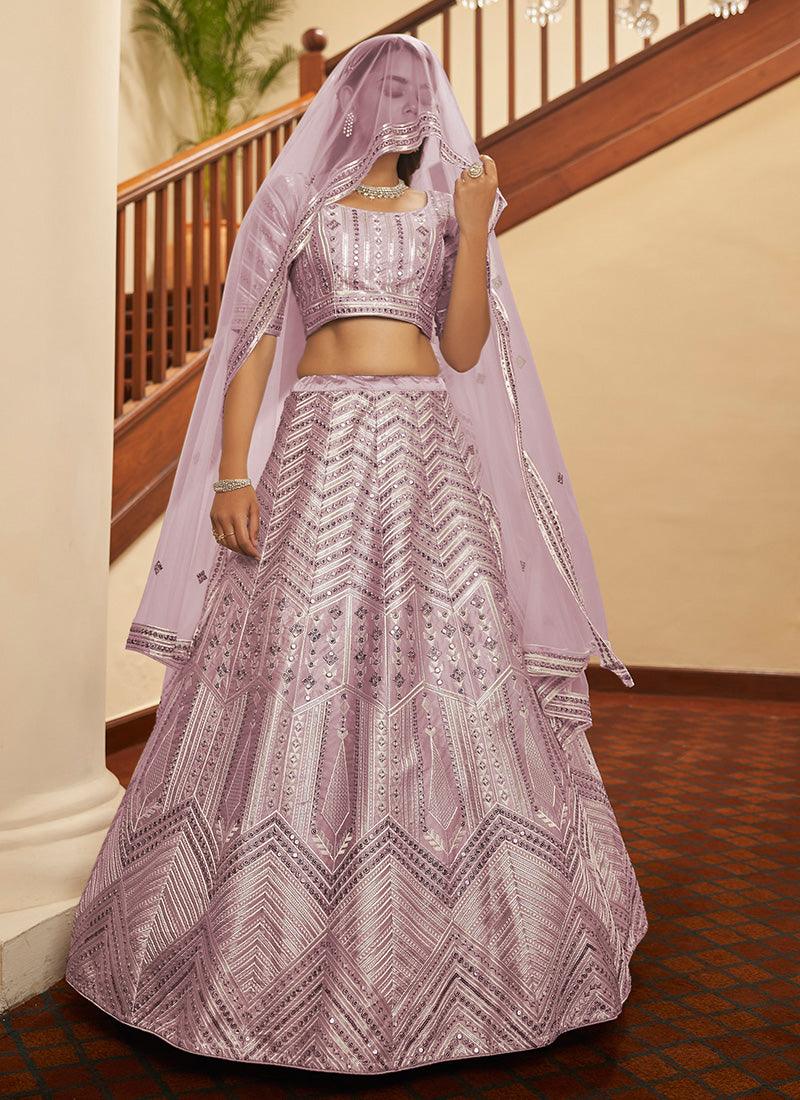 Dusty Pink Color Silk Base Resham And Sequins Work Lehenga