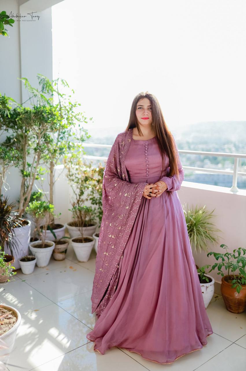 Dusty Pink Elegant Designer Party Wear Gown & Dupatta Set