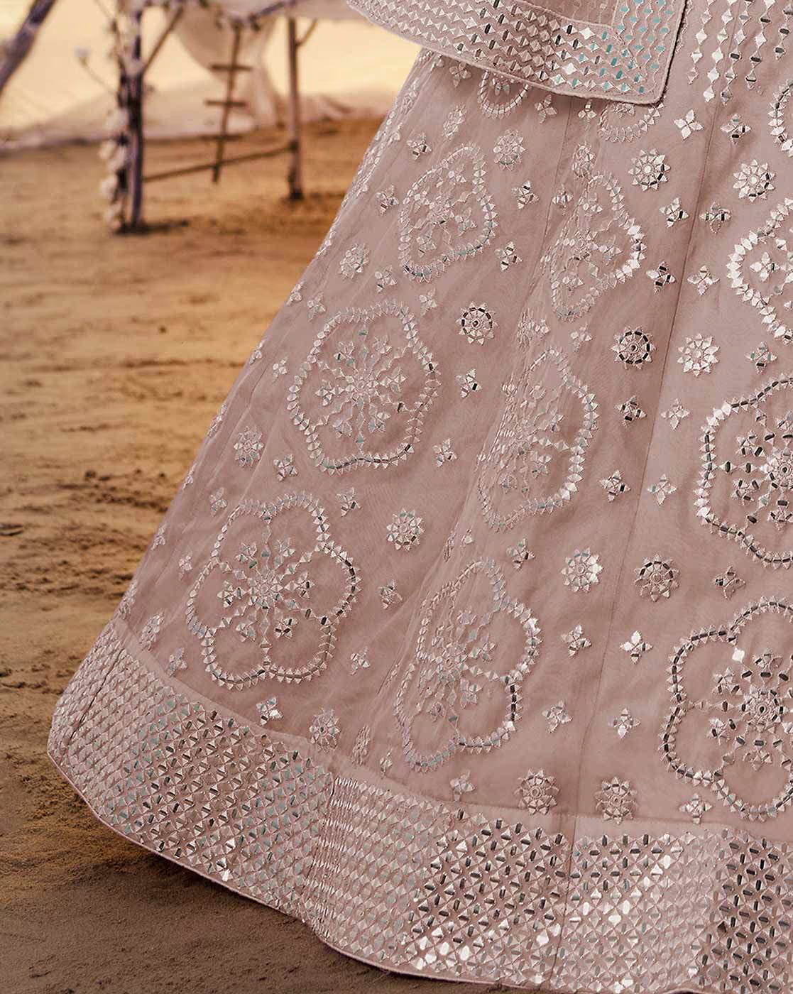 Dusty Pink Embroidered Organza bridal Lehenga
