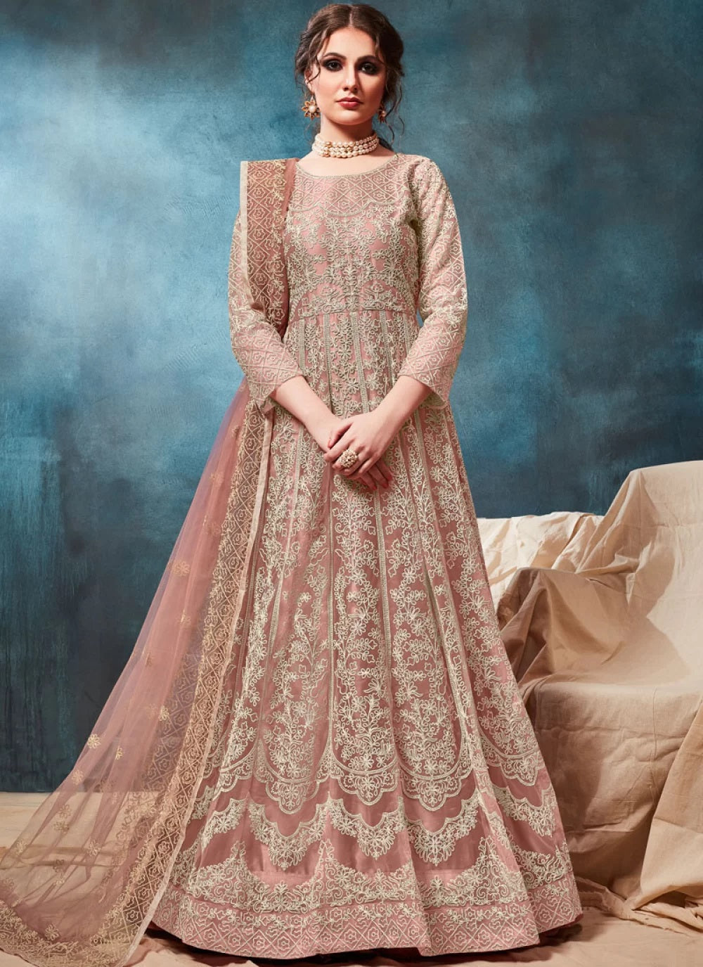 Dusty pink latest designer anarkali dresses