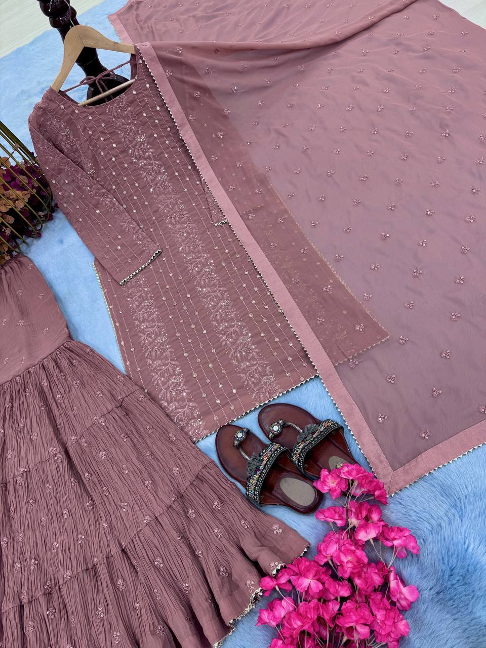 Dusty Pink Premium Designer Readymade Top Plazzo Collection