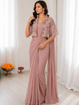 Pink Dusty Ready to Wear Crepe Silk Saree with Embroidered Jacket