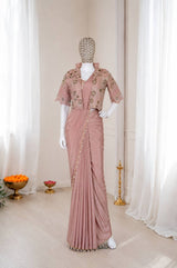 Pink Dusty Ready to Wear Crepe Silk Saree with Embroidered Jacket