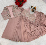 Pink Dusty Ready to Wear Crepe Silk Saree with Embroidered Jacket