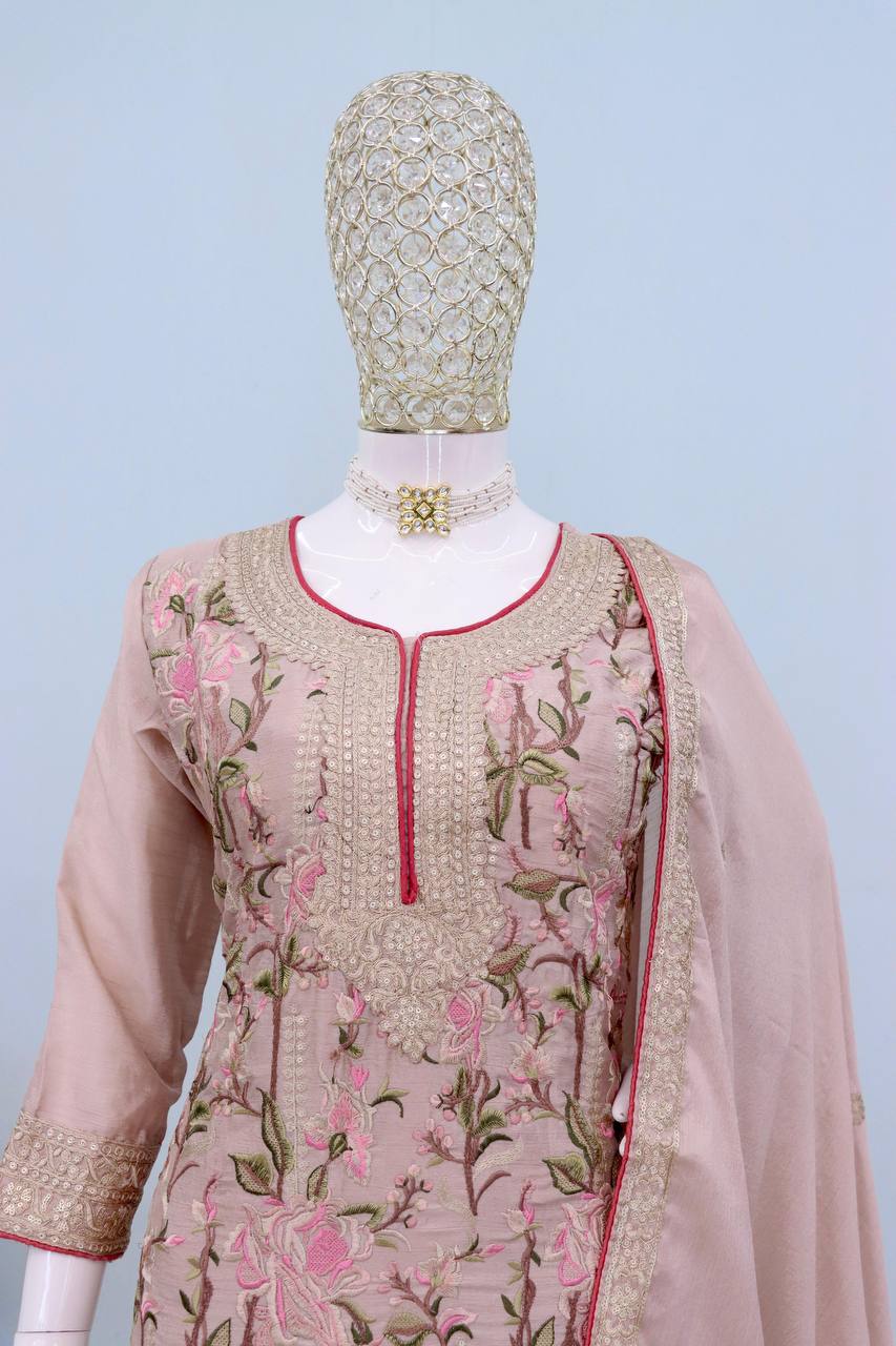 Dusty Purple Chinon Embroidered Suit Set with Dupatta – Fully Stitched