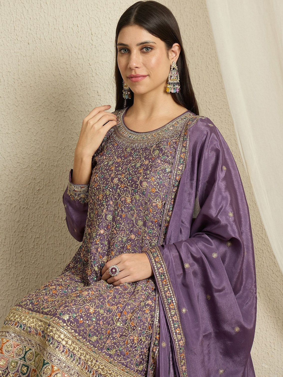 Dusty Purple Embroidered Kurta Palazzo Set