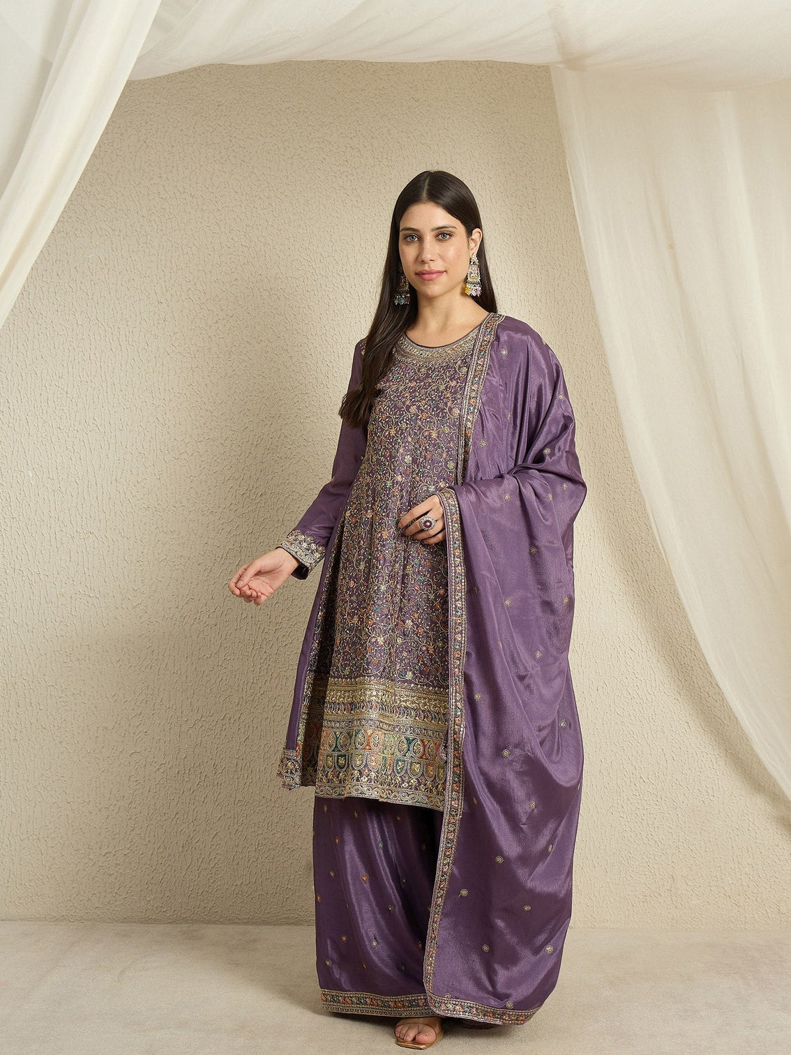 Dusty Purple Embroidered Kurta Palazzo Set