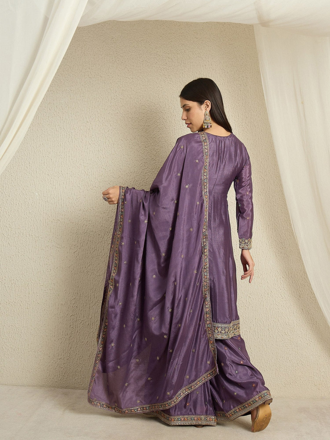 Dusty Purple Embroidered Kurta Palazzo Set