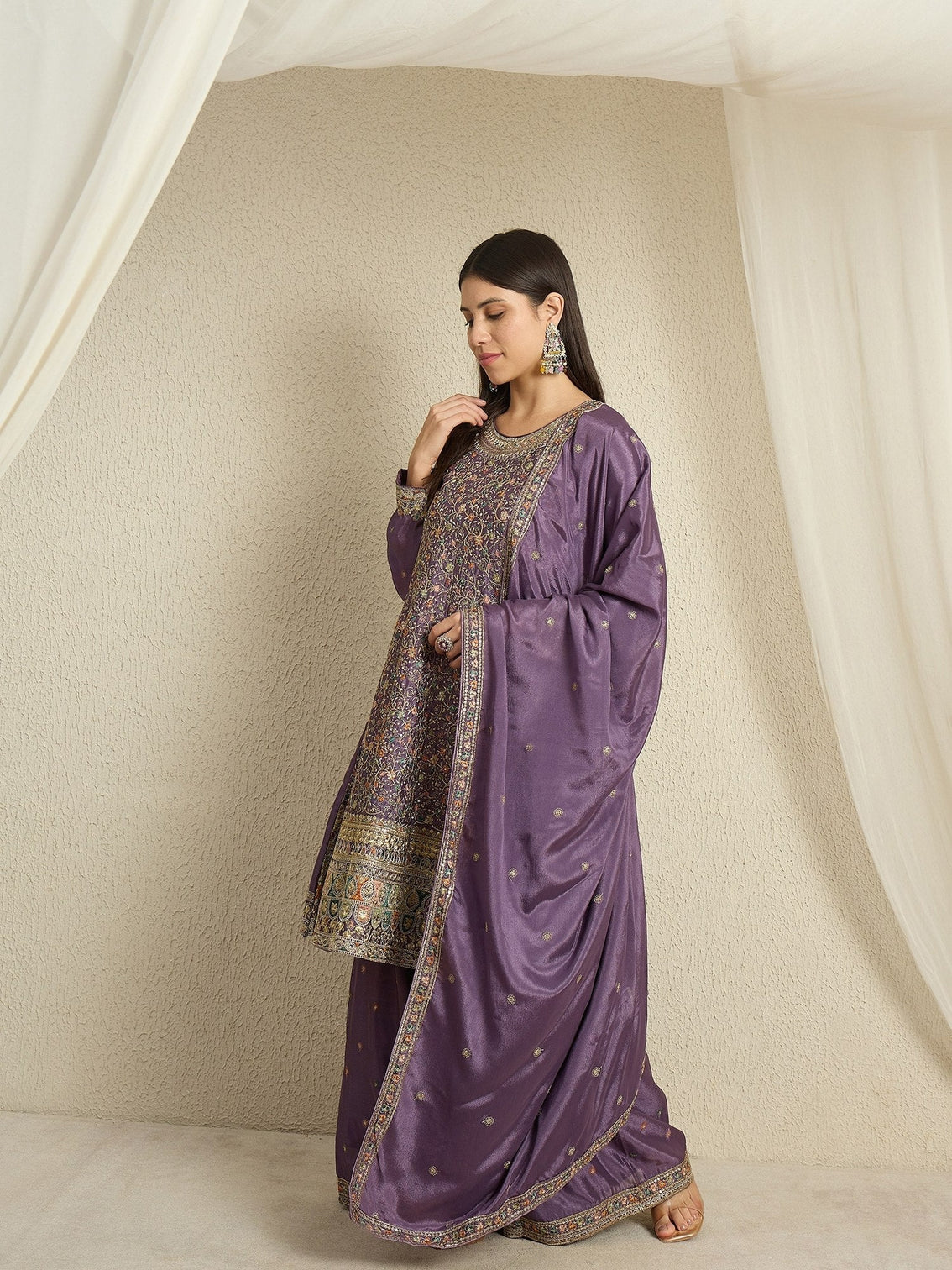 Dusty Purple Embroidered Kurta Palazzo Set