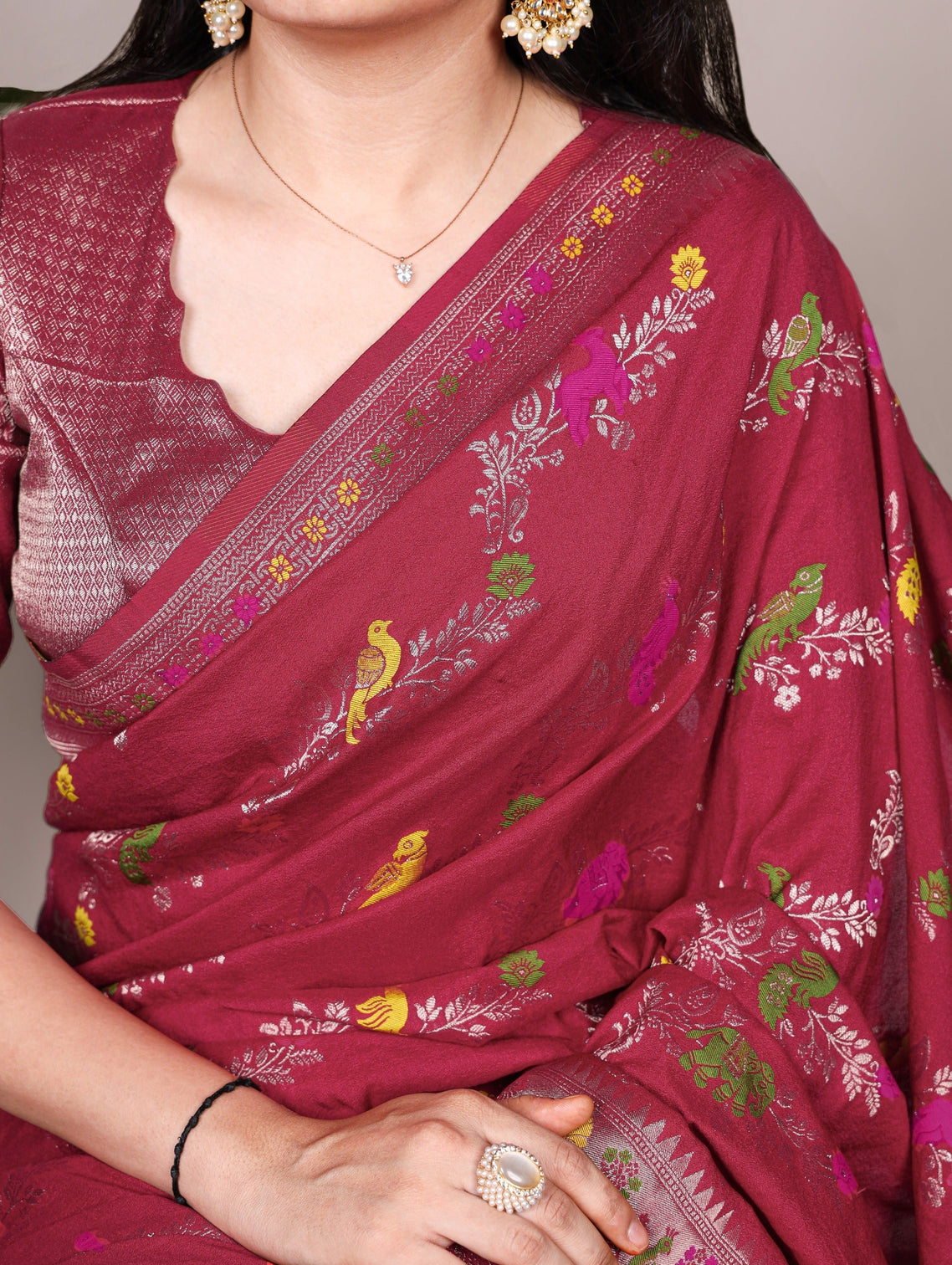 Dusty Red Nylon Weaving Work Saree