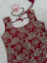 Dusty Red Premium Simmer Silk Sharara Set with Dupatta – Thread & Sequin Work | Fully Stitched