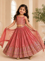Dusty Rose Sequins Embroidered Lehenga with Heavy Chinon Dupatta