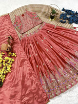 Dusty Rose Sequins Embroidered Lehenga with Heavy Chinon Dupatta