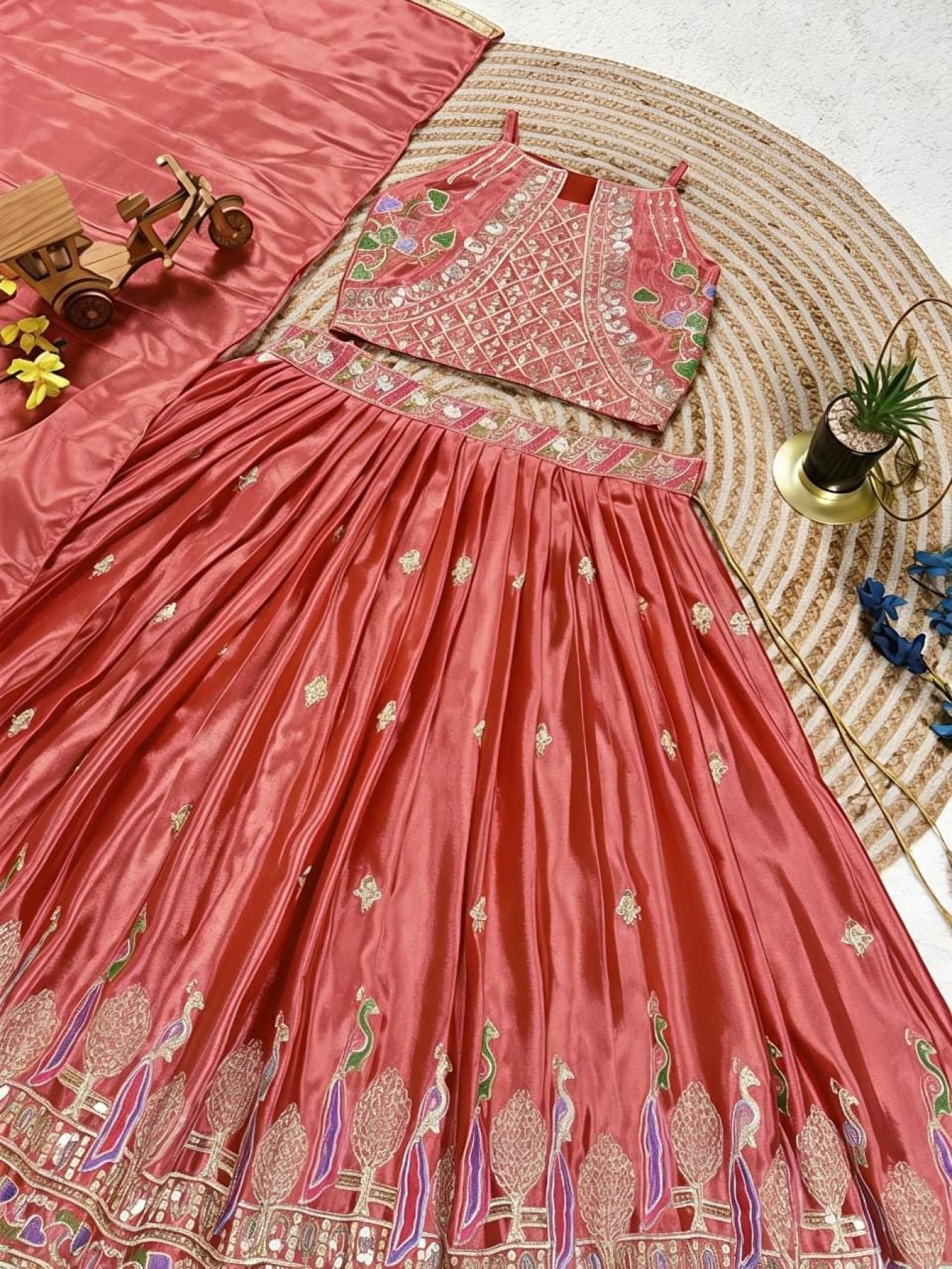 Dusty Rose Sequins Embroidered Lehenga with Heavy Chinon Dupatta