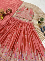 Dusty Rose Sequins Embroidered Lehenga with Heavy Chinon Dupatta