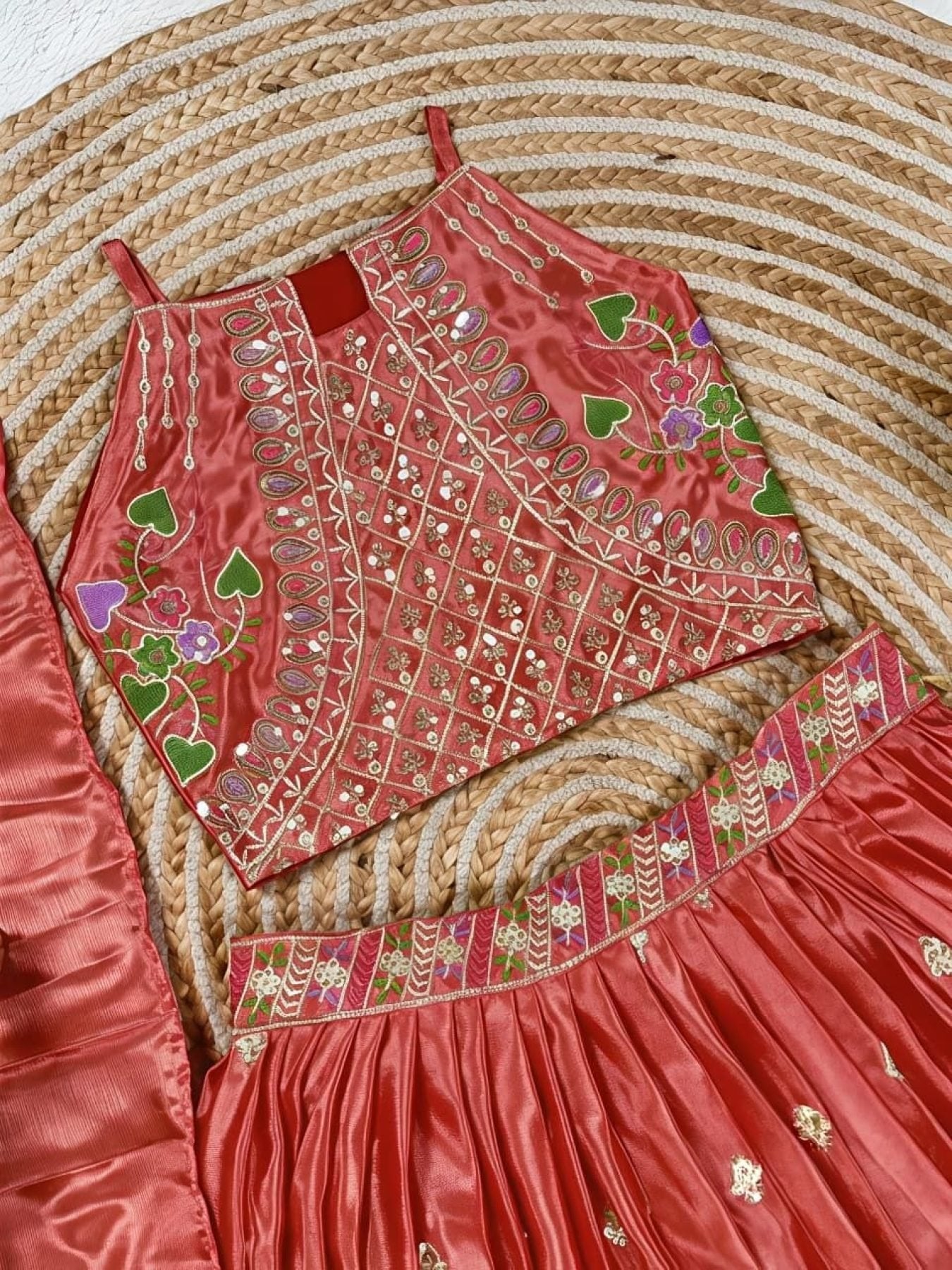 Dusty Rose Sequins Embroidered Lehenga with Heavy Chinon Dupatta