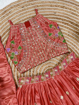 Dusty Rose Sequins Embroidered Lehenga with Heavy Chinon Dupatta
