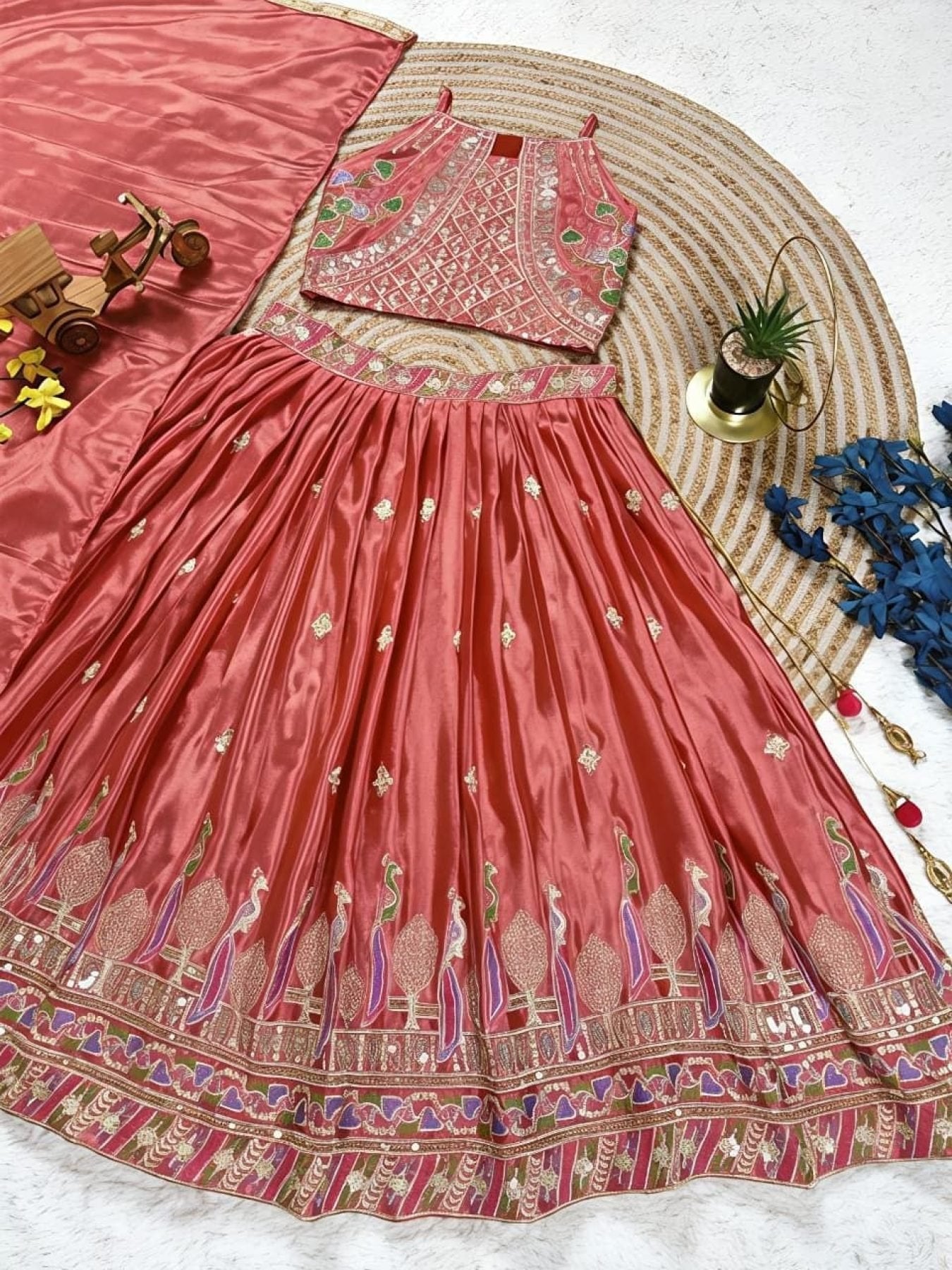 Dusty Rose Sequins Embroidered Lehenga with Heavy Chinon Dupatta