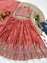 Dusty Rose Sequins Embroidered Lehenga with Heavy Chinon Dupatta