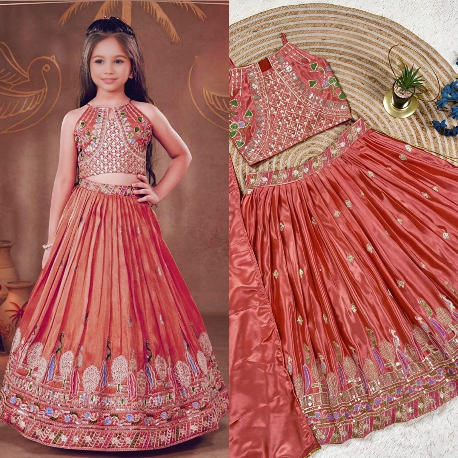 Dusty Rose Sequins Embroidered Lehenga with Heavy Chinon Dupatta