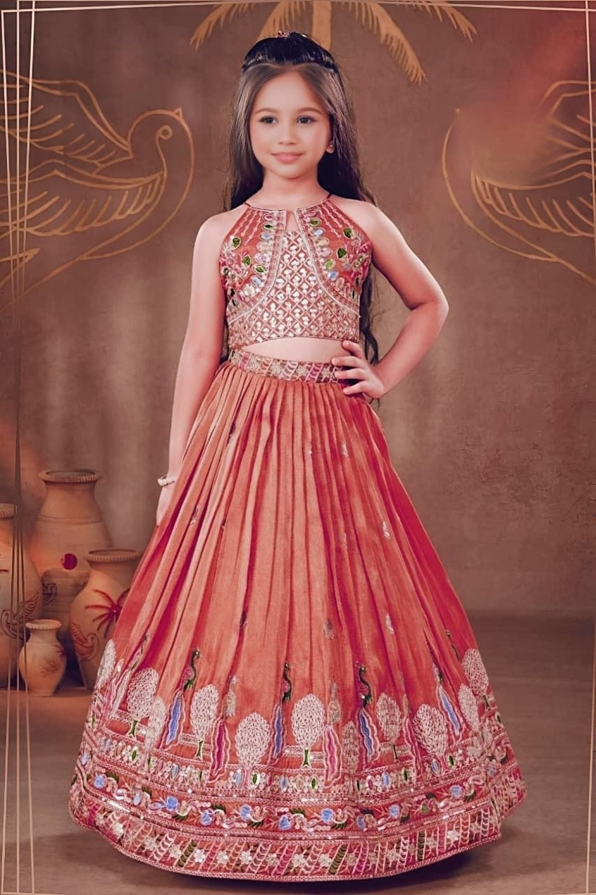Dusty Rose Sequins Embroidered Lehenga with Heavy Chinon Dupatta
