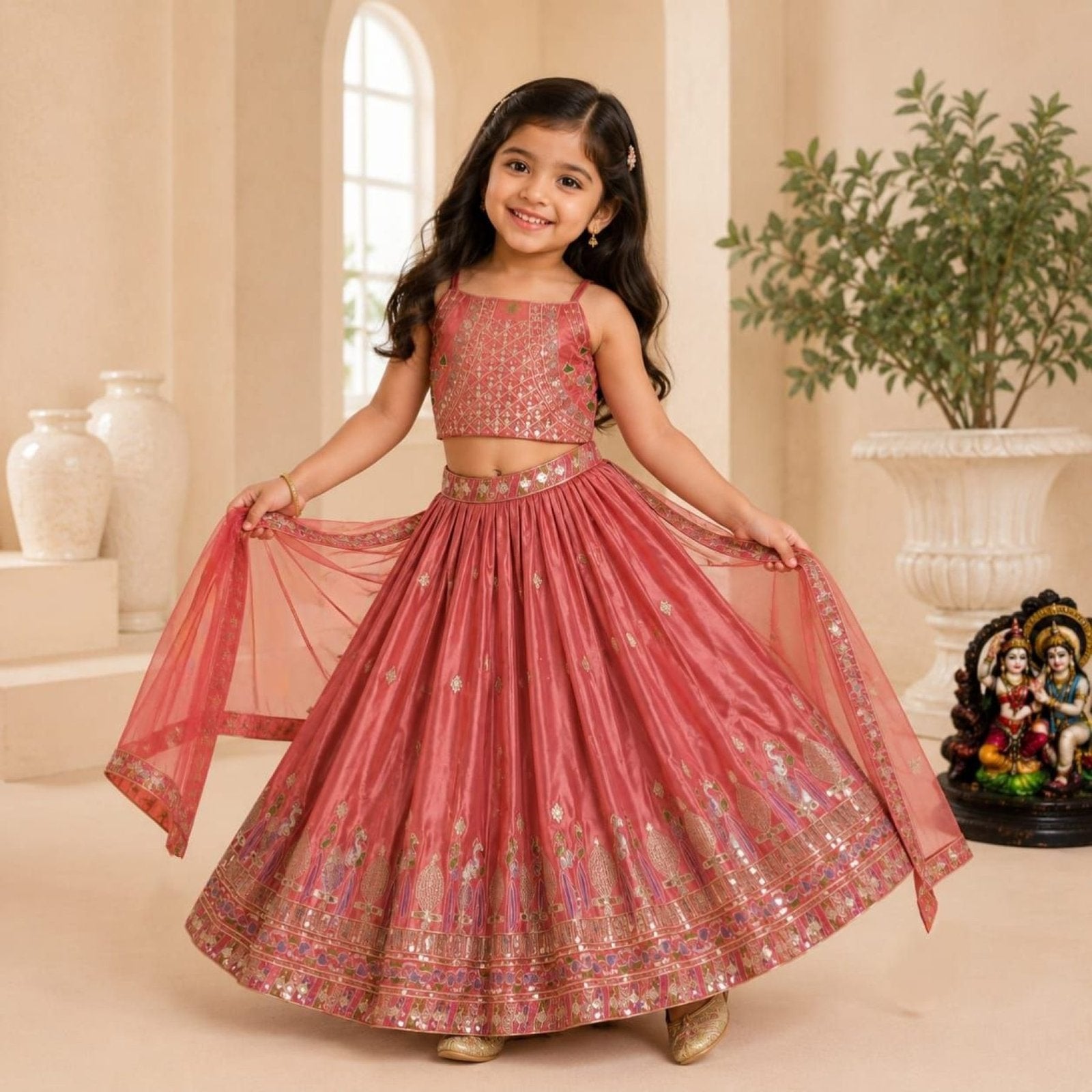 Dusty Rose Sequins Embroidered Lehenga with Heavy Chinon Dupatta