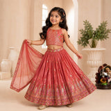 Dusty Rose Sequins Embroidered Lehenga with Heavy Chinon Dupatta