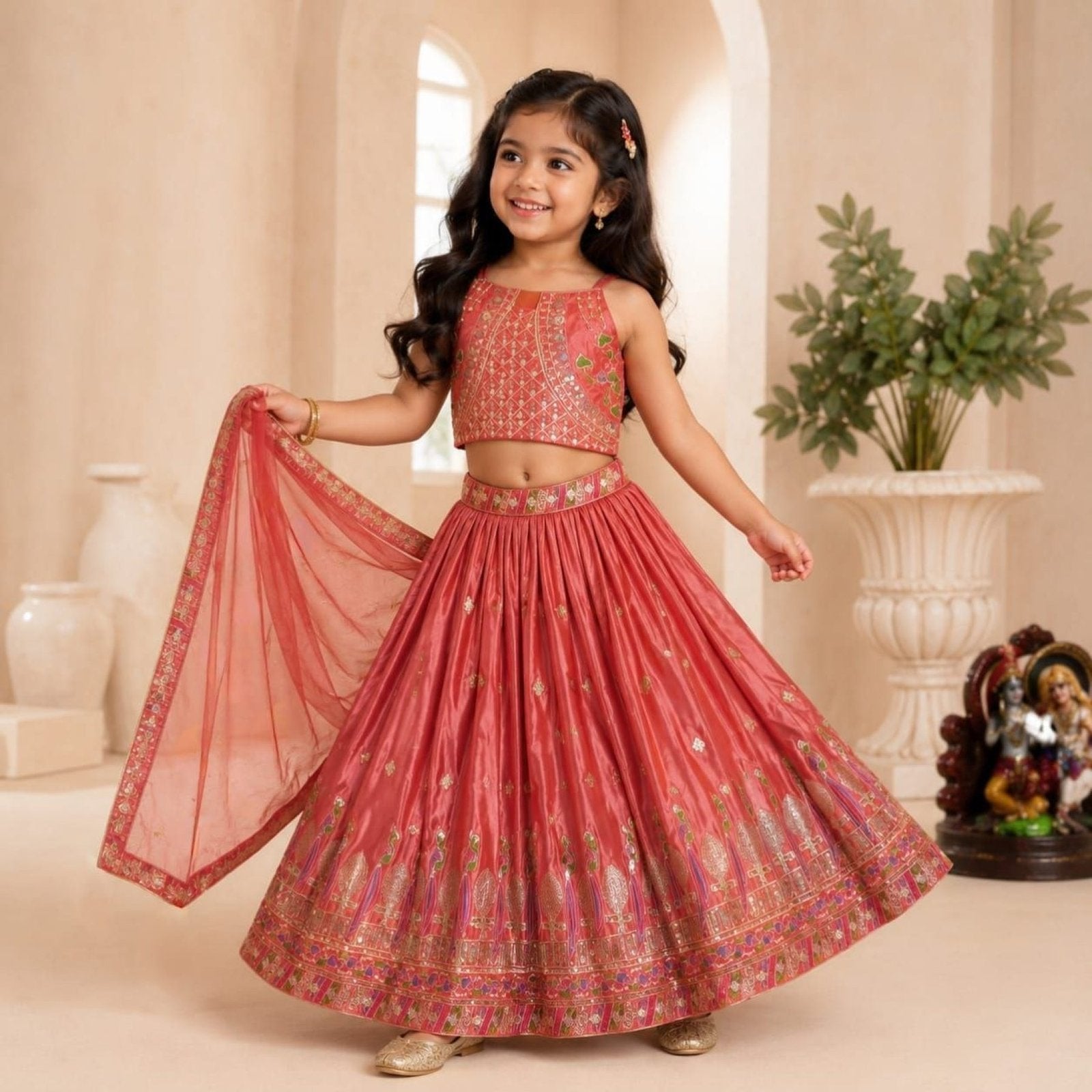 Dusty Rose Sequins Embroidered Lehenga with Heavy Chinon Dupatta