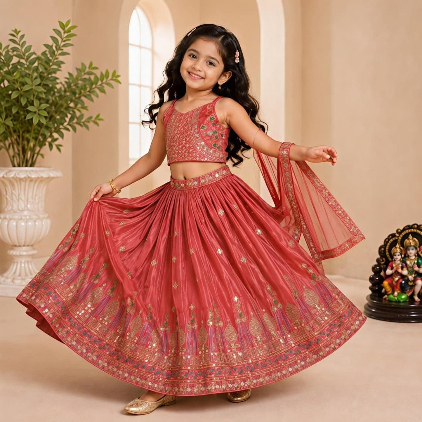 Dusty Rose Sequins Embroidered Lehenga with Heavy Chinon Dupatta