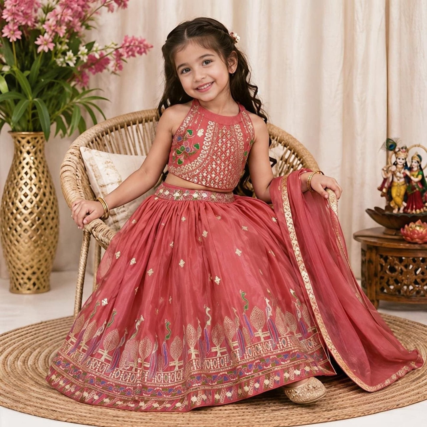 Dusty Rose Sequins Embroidered Lehenga with Heavy Chinon Dupatta