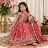 Dusty Rose Sequins Embroidered Lehenga with Heavy Chinon Dupatta