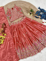 Dusty Rose Sequins Embroidered Lehenga with Heavy Chinon Dupatta