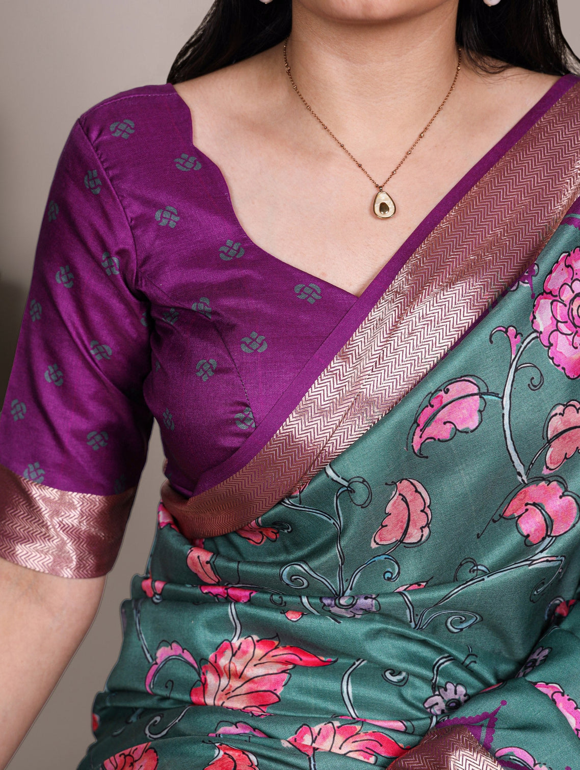 Dusty Teal Elegant Printed Saree