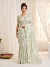 Pista Pure Raspberry Crush Silk Saree with Lucknowi Embroidery