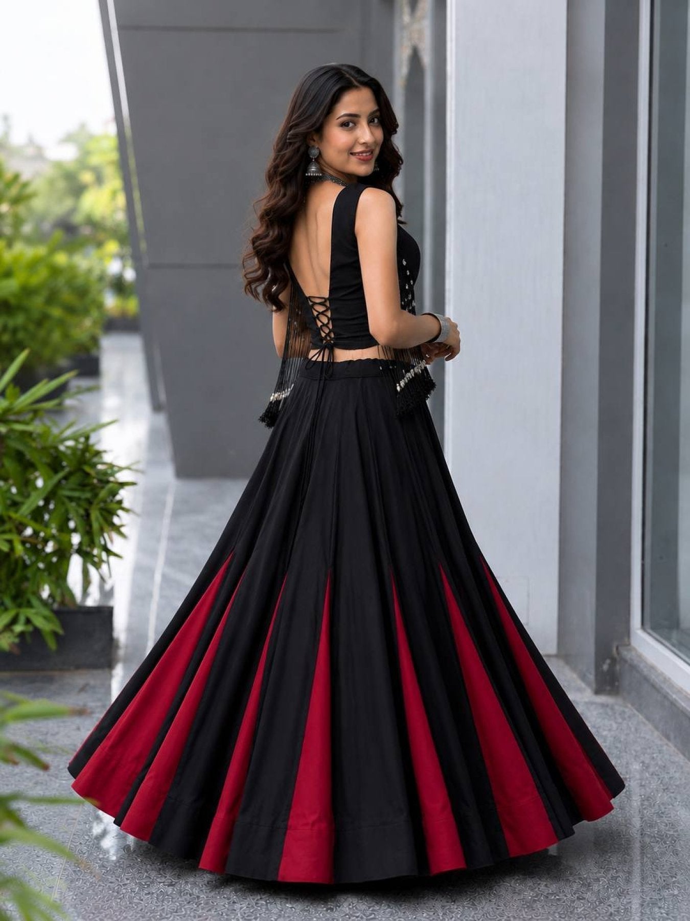 friendly Cotton Lehenga Choli with 8 Meter Flared Lehenga and Dori Blouse