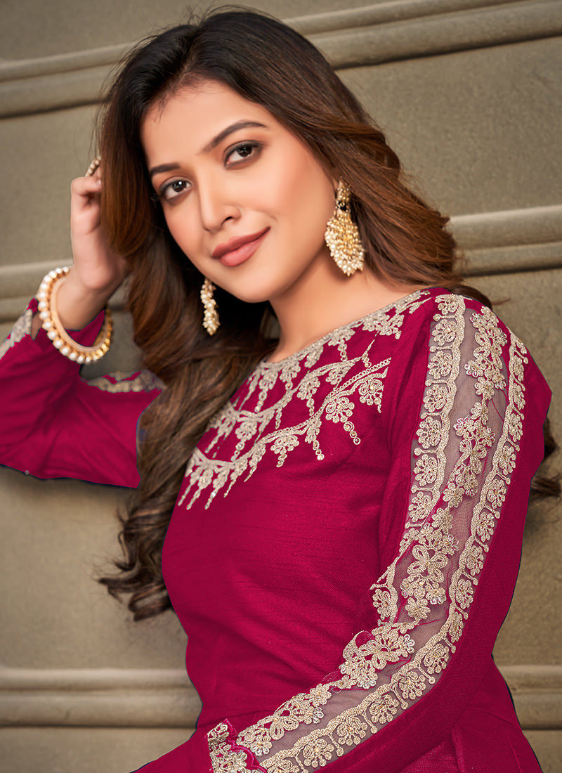Eid festival special maroon art silk anarkali suit