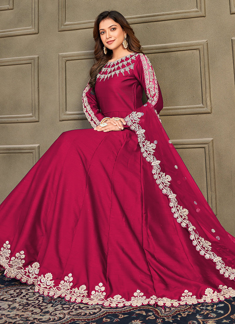 Eid festival special maroon art silk anarkali suit