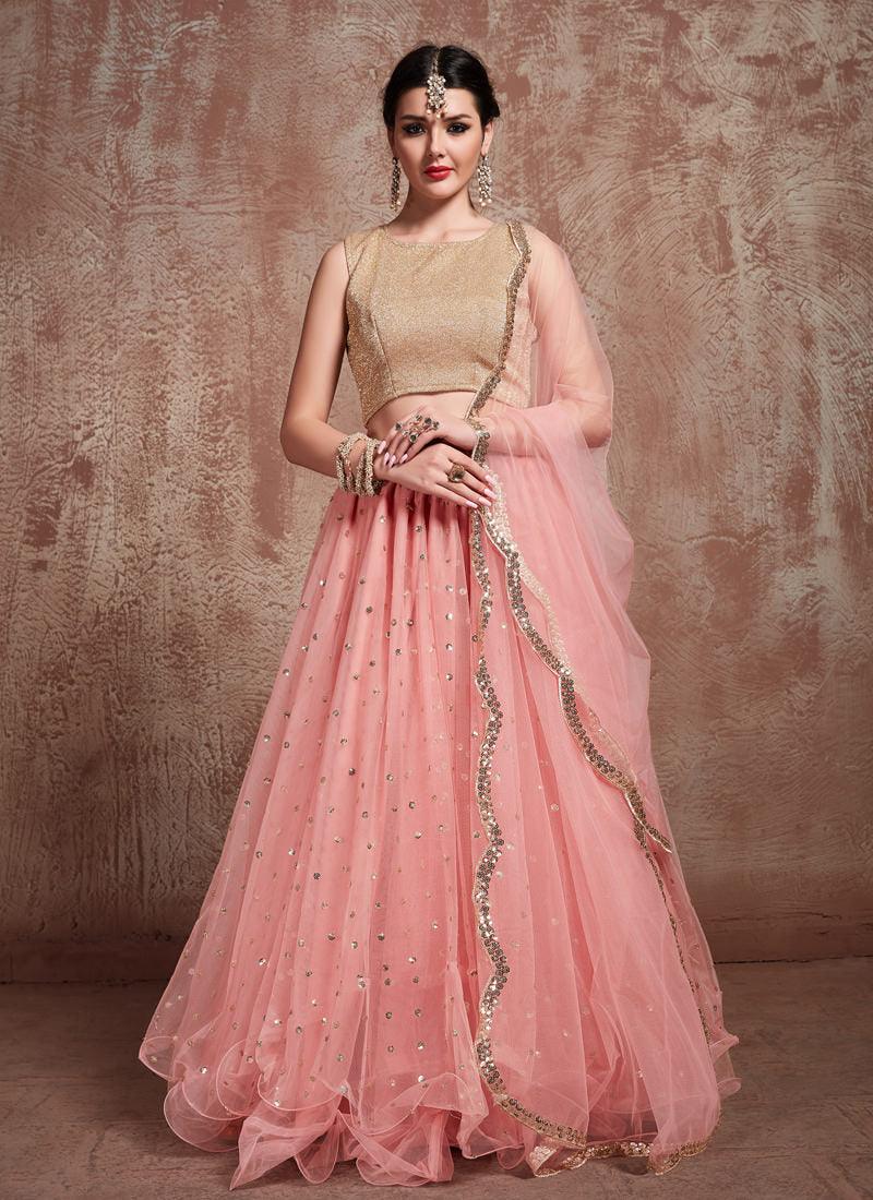 Elegant Baby Pink Color Soft Net Flared Lehenga Choli For Your Reception