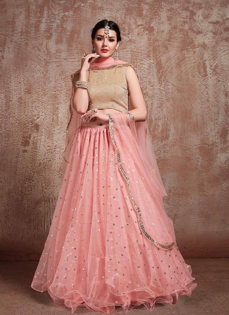 Elegant Baby Pink Color Soft Net Flared Lehenga Choli For Your Reception