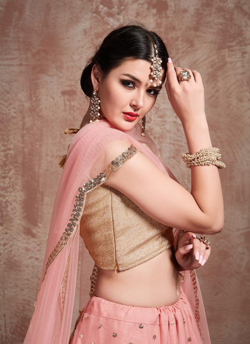 Elegant Baby Pink Color Soft Net Flared Lehenga Choli For Your Reception