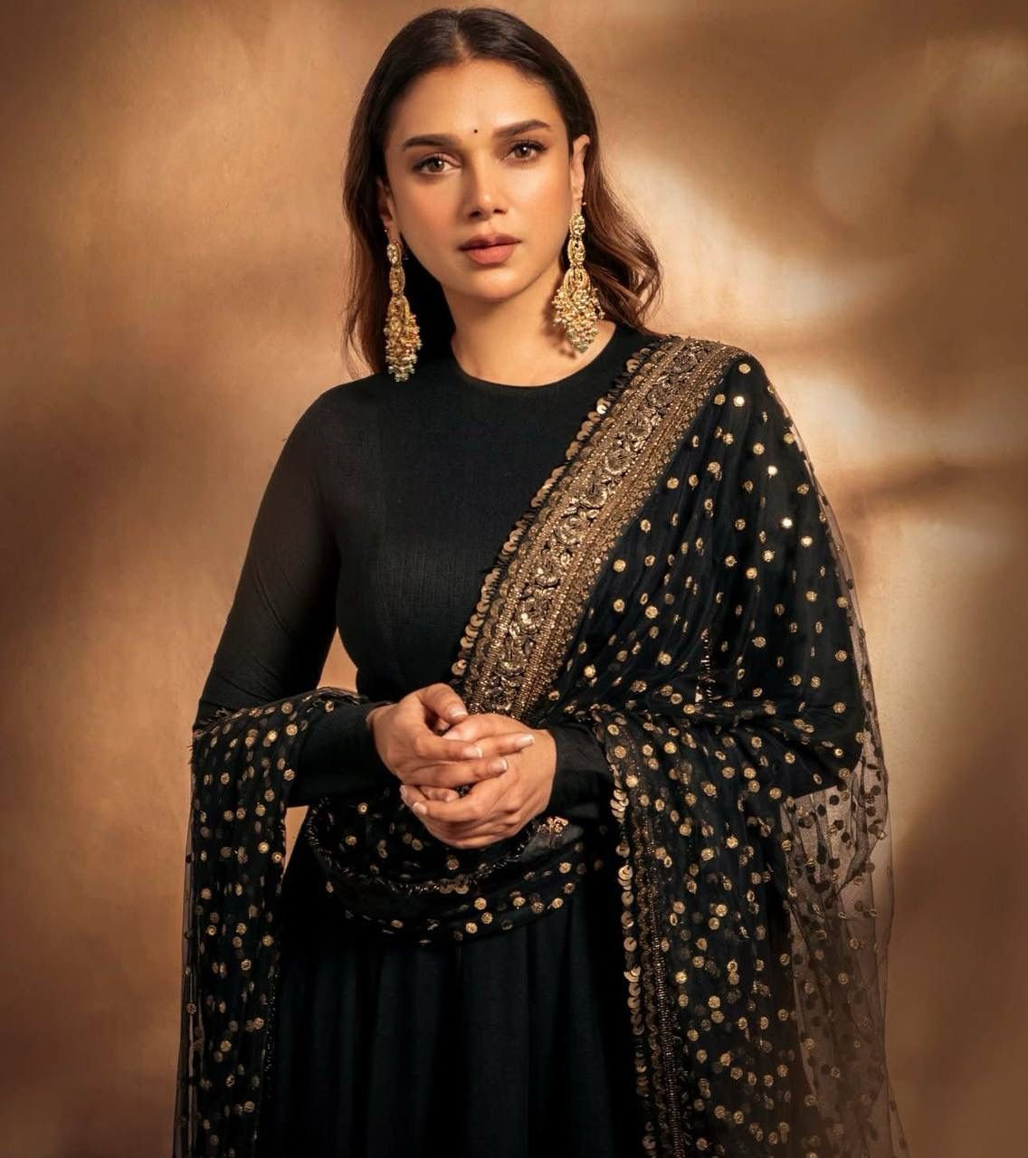 Elegant Black Embroidered Georgette Gown Set