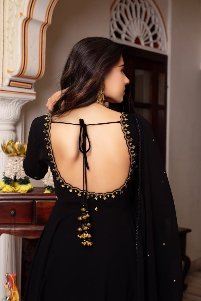 Elegant Black Georgette Anarkali Suit with Dupatta