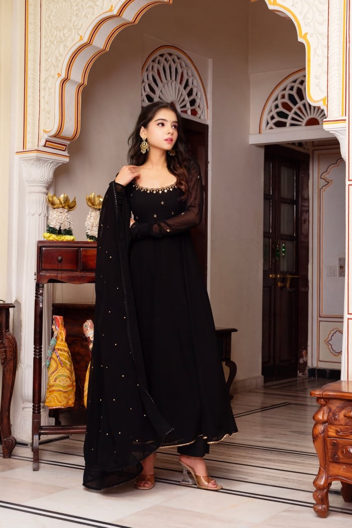 Elegant Black Georgette Anarkali Suit with Dupatta